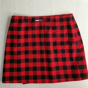 Tom Hilfiger Red Black Flannel Wrap Skirt 14